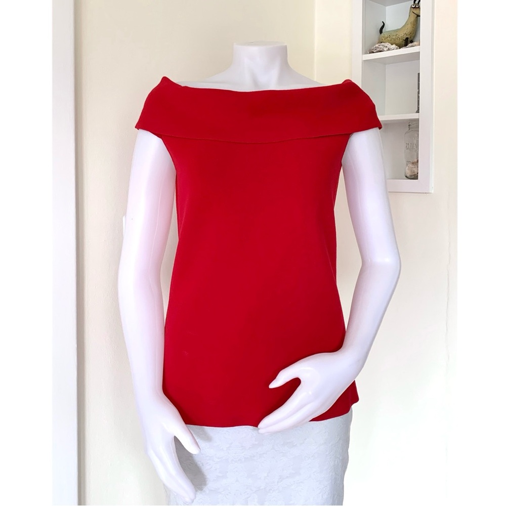 Ann Taylor red knit off the shoulder top - Picture 5 of 16